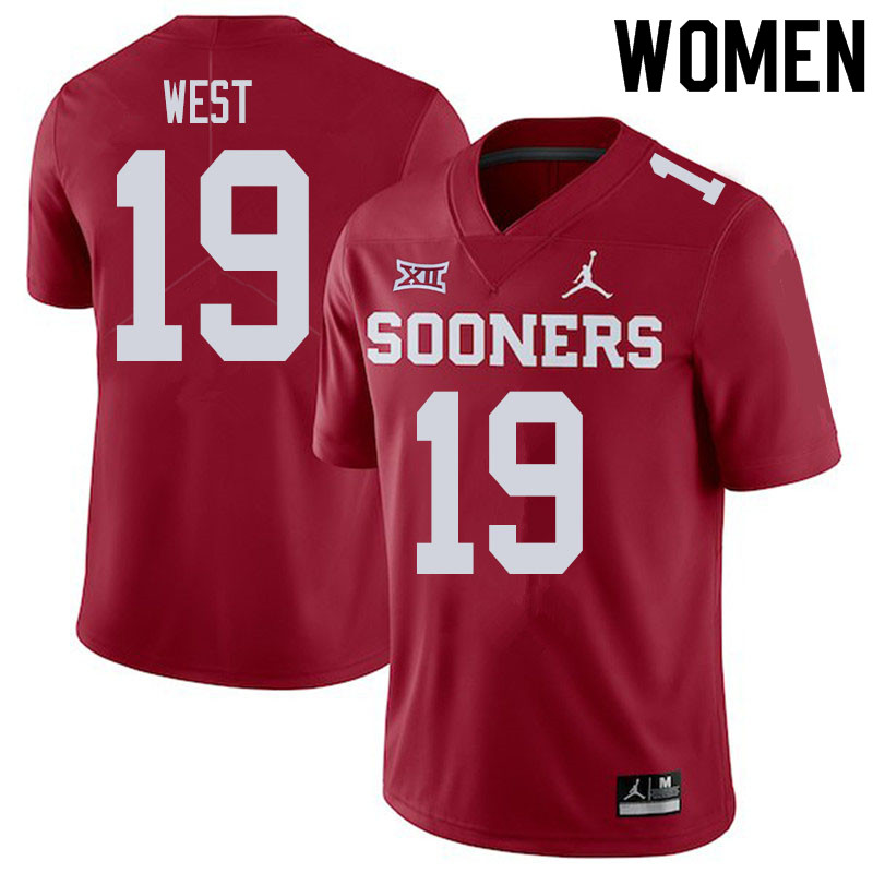 Women #19 Trevon West Oklahoma Sooners College Football Jerseys Sale-Crimson - Click Image to Close